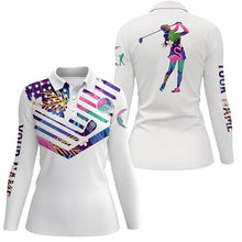 Load image into Gallery viewer, Womens golf polo shirt tropical American flag custom patriotic white golf shirt NQS5768