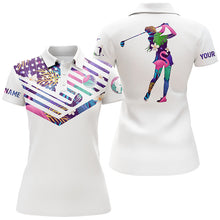 Load image into Gallery viewer, Womens golf polo shirt tropical American flag custom patriotic white golf shirt NQS5768