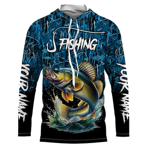 Walleye Fishing blue camo fishing Custom name UV protection long sleeves fishing shirts NQS5770