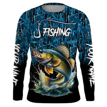 Load image into Gallery viewer, Walleye Fishing blue camo fishing Custom name UV protection long sleeves fishing shirts NQS5770