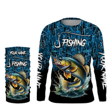 Load image into Gallery viewer, Walleye Fishing blue camo fishing Custom name UV protection long sleeves fishing shirts NQS5770