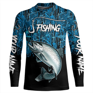 Chinook salmon Fishing blue camo Custom UV protection long sleeves fishing shirts NQS5772