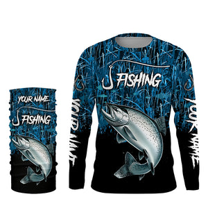 Chinook salmon Fishing blue camo Custom UV protection long sleeves fishing shirts NQS5772