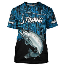 Load image into Gallery viewer, Chinook salmon Fishing blue camo Custom UV protection long sleeves fishing shirts NQS5772