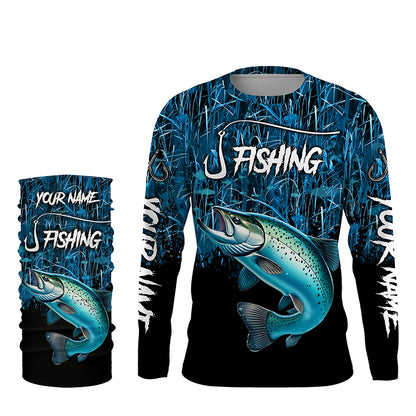 Chinook salmon Fishing jersey blue camo Custom UV protection long sleeves fishing shirts NQS5773
