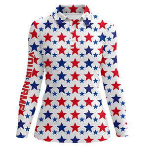 Red, white and blue stars pattern Women golf polo shirts custom patriotic golf top for ladies NQS7856