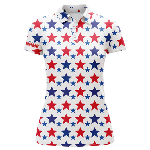 Red, white and blue stars pattern Women golf polo shirts custom patriotic golf top for ladies NQS7856