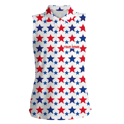 Red, white and blue stars pattern Women sleeveless golf polo shirts custom patriot golf top for ladies NQS7856