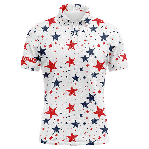 Mens golf polo shirts custom Red, white and blue stars pattern patriotic mens golf clothes NQS7857