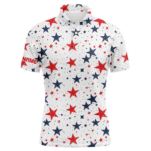 Mens golf polo shirts custom Red, white and blue stars pattern patriotic mens golf clothes NQS7857