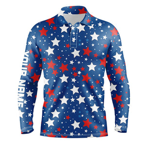 Mens golf polo shirts custom Red, white and blue stars pattern patriotic golf shirt mens NQS7858