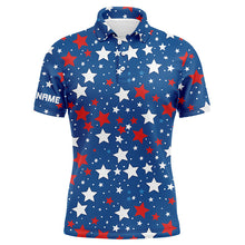 Load image into Gallery viewer, Mens golf polo shirts custom Red, white and blue stars pattern patriotic golf shirt mens NQS7858