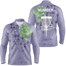 Load image into Gallery viewer, Purple camo Mens disc golf polo shirts custom name and number disc golf basket jerseys NQS7863