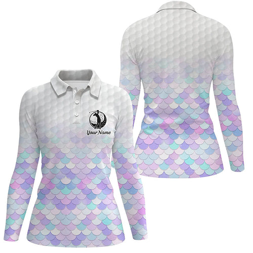 Womens golf polo shirt bling mermaid scales custom name pattern golf shirts, ladies golf tops NQS5976
