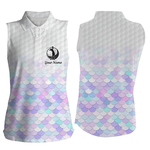 Womens sleeveless polo shirt mermaid scales custom name pattern golf shirts, ladies golf tops NQS5976