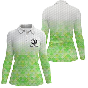 Womens golf polo shirt green mermaid scales custom name pattern golf shirts, ladies golf tops NQS5979