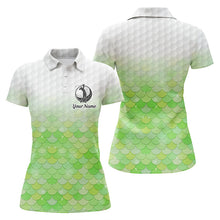 Load image into Gallery viewer, Womens golf polo shirt green mermaid scales custom name pattern golf shirts, ladies golf tops NQS5979