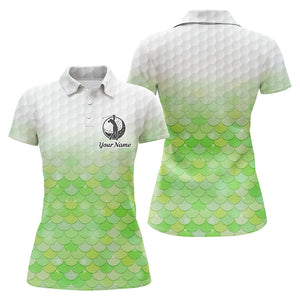 Womens golf polo shirt green mermaid scales custom name pattern golf shirts, ladies golf tops NQS5979