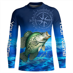 Personalized Crappie Blue Long Sleeve Performance Fishing Shirts, compass Crappie tournament Shirt NQS5983