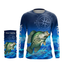 Load image into Gallery viewer, Personalized Crappie Blue Long Sleeve Performance Fishing Shirts, compass Crappie tournament Shirt NQS5983