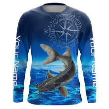 Load image into Gallery viewer, Personalized Catfish Blue Long Sleeve Performance Fishing Shirts, compass Catfish tournament Shirt NQS5984