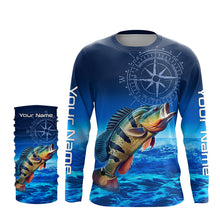Load image into Gallery viewer, Personalized Peacock Bass Blue Long Sleeve Performance Fishing Shirts, compass Bass tournament Shirts NQS5987