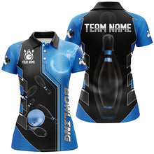 Load image into Gallery viewer, Blue And Black Bowling Shirts For Women custom bowling ball pins Team Bowling Jerseys Bowler Outfits NQS8299