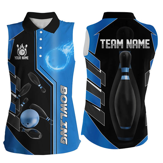 Blue And Black Bowling Sleeveless Polos custom bowling ball pins Team Bowling Jerseys Bowler Outfits NQS8299