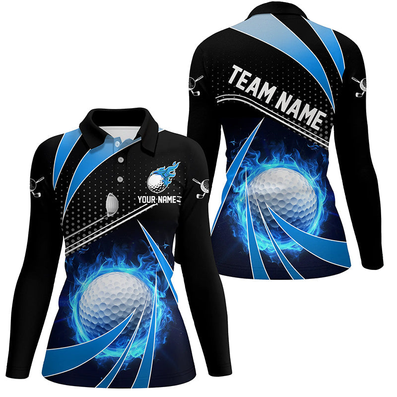 Black and Blue Fire golf ball custom Women golf polo shirts, personalized ladies golf outfits for team NQS8302