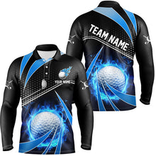 Load image into Gallery viewer, Black and Blue Fire golf ball custom Men golf polo shirts, personalized golf outfits for team men NQS8302