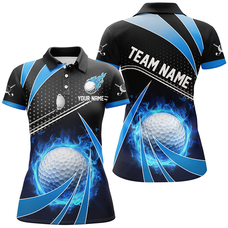 Black and Blue Fire golf ball custom Women golf polo shirts, personalized ladies golf outfits for team NQS8302