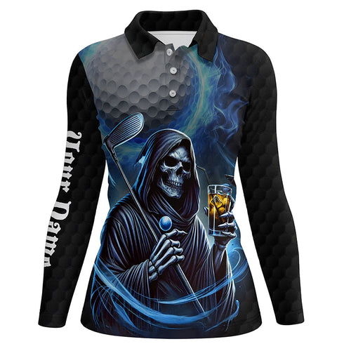 Funny Blue Fire reaper golf skull custom Women golf polo shirts, personalized funny golf gifts NQS8303