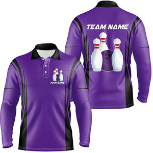 Retro Bowling Polo, Quarter Zip shirts for Men custom Team Bowling Jersey, Gift For Bowlers | Purple NQS8744