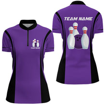 Load image into Gallery viewer, Retro Bowling Polo, Quarter Zip shirts for Women custom Team Bowling Jersey, Gift For Bowlers | Purple NQS8744