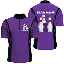 Load image into Gallery viewer, Retro Bowling Polo, Quarter Zip shirts for Men custom Team Bowling Jersey, Gift For Bowlers | Purple NQS8744