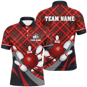 Red Plaid Christmas pattern Bowling shirts For Men Custom Team Bowling Jerseys Xmas Gift For Bowlers NQS8983