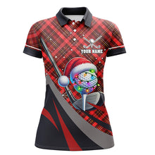 Load image into Gallery viewer, Red Plaid Christmas pattern Golf ball clubs Women golf polo shirt custom Christmas ladies golf outfits NQS8984