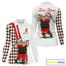 Load image into Gallery viewer, Funny Christmas Santa Golf polo shirt for Women custom red, green and white argyle pattern golf shirt NQS11089