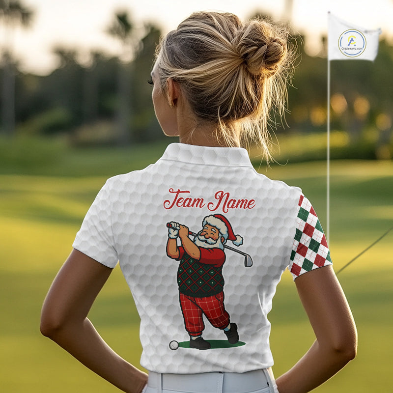 Funny Christmas Santa Golf polo shirt for Women custom red, green and white argyle pattern golf shirt NQS11089