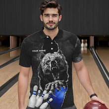 Load image into Gallery viewer, Black Bear grunge pattern Custom Men Bowling Polo, 1/4 Zip Shirts Bowling Team Jerseys Outfits | Blue NQS9407