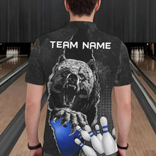 Load image into Gallery viewer, Black Bear grunge pattern Custom Men Bowling Polo, 1/4 Zip Shirts Bowling Team Jerseys Outfits | Blue NQS9407