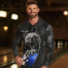 Load image into Gallery viewer, Black Bear grunge pattern Custom Men Bowling Polo, 1/4 Zip Shirts Bowling Team Jerseys Outfits | Blue NQS9407