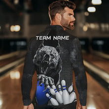 Load image into Gallery viewer, Black Bear grunge pattern Custom Men Bowling Polo, 1/4 Zip Shirts Bowling Team Jerseys Outfits | Blue NQS9407