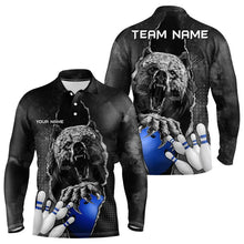 Load image into Gallery viewer, Black Bear grunge pattern Custom Men Bowling Polo, 1/4 Zip Shirts Bowling Team Jerseys Outfits | Blue NQS9407