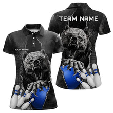 Load image into Gallery viewer, Black Bear grunge pattern Custom Women Bowling Polo, 1/4 Zip Shirt Bowling Team Jerseys Outfits | Blue NQS9407