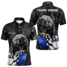 Load image into Gallery viewer, Black Bear grunge pattern Custom Men Bowling Polo, 1/4 Zip Shirts Bowling Team Jerseys Outfits | Blue NQS9407