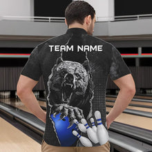 Load image into Gallery viewer, Black Bear grunge pattern Custom Men Bowling Polo, 1/4 Zip Shirts Bowling Team Jerseys Outfits | Blue NQS9407