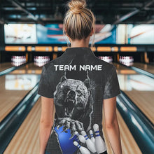 Load image into Gallery viewer, Black Bear grunge pattern Custom Women Bowling Polo, 1/4 Zip Shirt Bowling Team Jerseys Outfits | Blue NQS9407