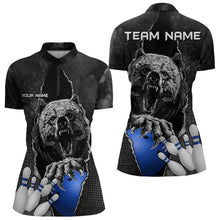 Load image into Gallery viewer, Black Bear grunge pattern Custom Women Bowling Polo, 1/4 Zip Shirt Bowling Team Jerseys Outfits | Blue NQS9407