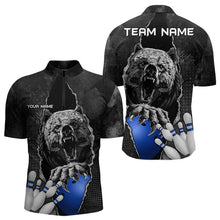 Load image into Gallery viewer, Black Bear grunge pattern Custom Men Bowling Polo, 1/4 Zip Shirts Bowling Team Jerseys Outfits | Blue NQS9407